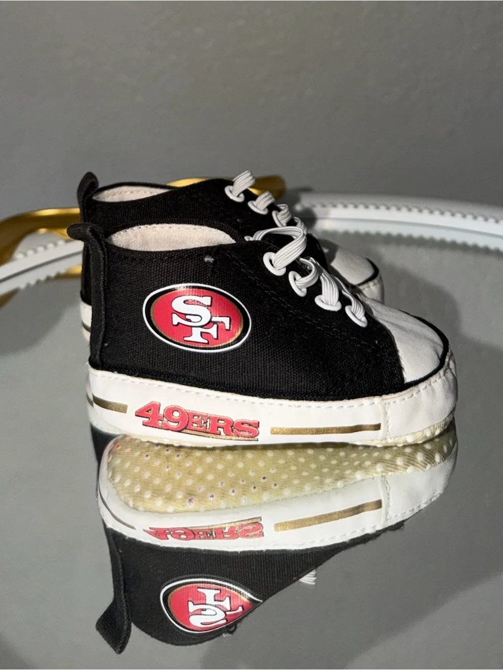 Kids Black & White High-Top Sneakers with Team Patch (football season)